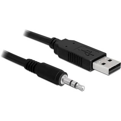 A black USB cable with a 3.5mm audio jack at one end and a USB plug at the other end.