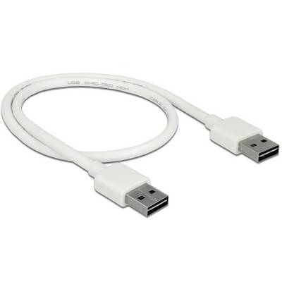 A white USB cable with two USB plugs, suitable for connecting devices for data transfer or charging.