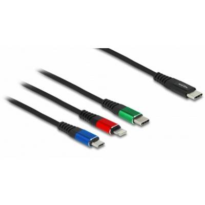 Four charging cables in different colours: Blue, Red, Green and Black, each with USB-C and Lightning connectors.