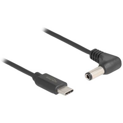 USB-C to DC plug adaptor cable with a straight USB-C plug and an angled DC plug for connecting devices.