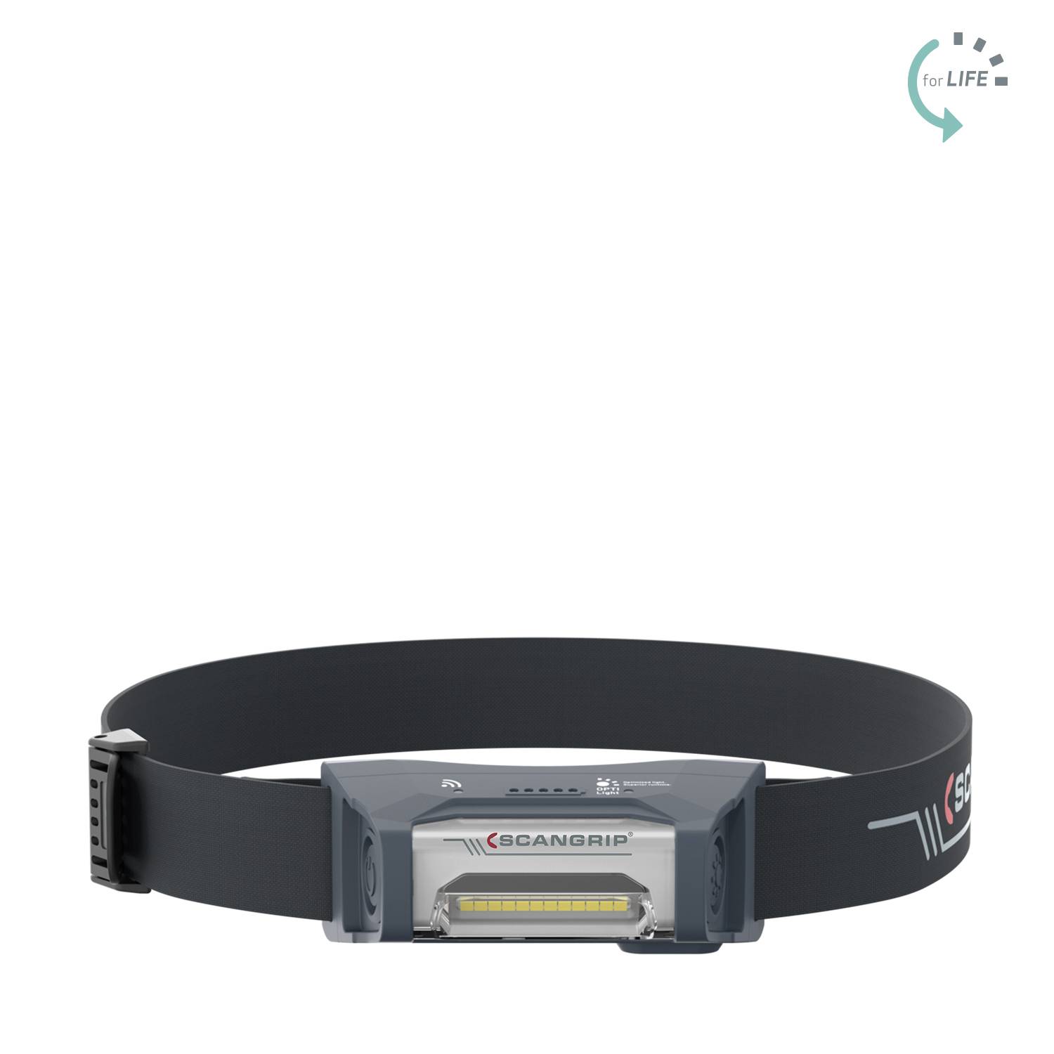 Head torch with adjustable rubber strap and LED light at the front. Suitable for hands-free work in dark environments.