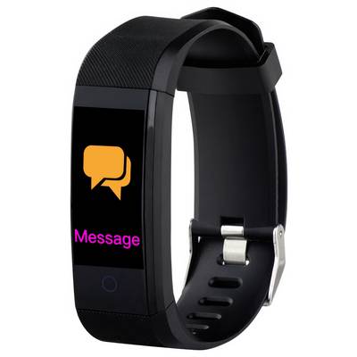 A black smartwatch with a message icon display and the word 'Message' in pink on the screen.
