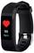 Black fitness wristband with heart rate display, red heart symbol, '98 bpm'.