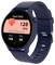 A blue smartwatch displays the heart rate: 128 bpm. Maximum value 168, minimum value 58. A heart symbol appears on the display.
