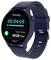 Blue smartwatch displaying 'Running', with a runtime of 34 minutes and 5 seconds, and a total of 6,028 steps.