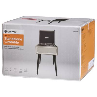 Record player 'Denver VPR-250' in packaging, standalone with Bluetooth, integrated amplifier and speakers, colour: White.