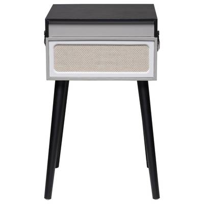 Compact, stylish bedside table with black legs and a rectangular shape, combining grey and black. Perfect for modern interiors.