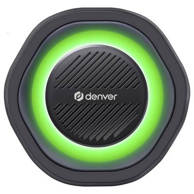 A black, round device with a green illuminated ring and the text 'denver' in the centre.