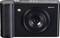 A black compact camera with a lens and flash on the front, brand 'Denver'.
