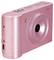 Pink digital camera with a simple interface and integrated shutter release.