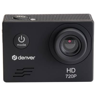 A black action camera by the brand 'denver' with HD 720P resolution and a large lens on the front.