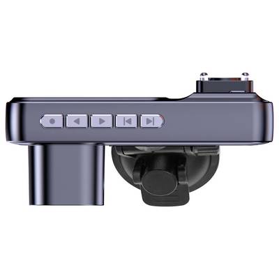 A camera from a bird's-eye view with visible control buttons for playback, pause, and navigation on the top surface.
