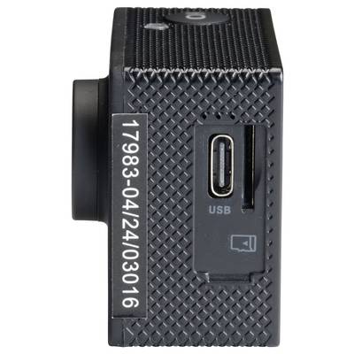 Black action camera with USB port on the side and serial number '17983-04/2403016'.
