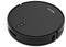 A round, black robotic vacuum cleaner with control buttons on the top surface, brand logo visible.