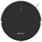 Black round robotic vacuum cleaner with buttons and LED display on top. 'Denver' brand logo visible.