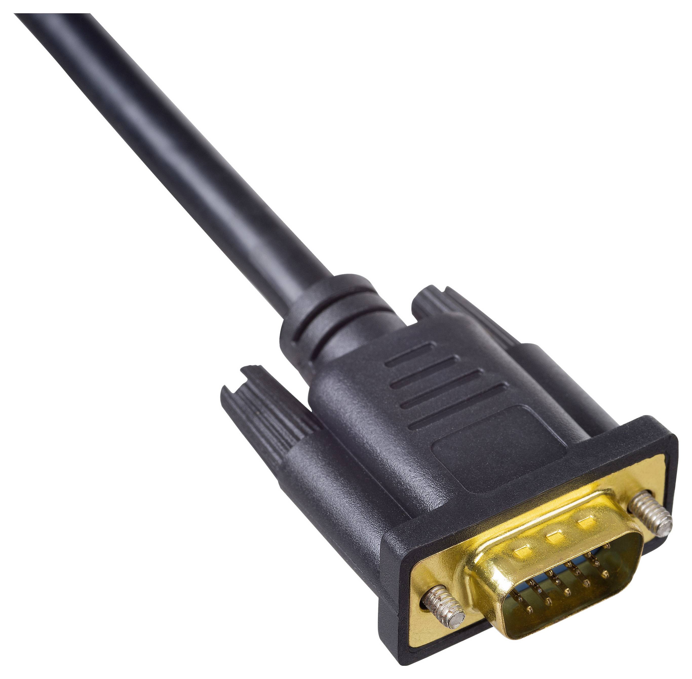 A black VGA cable with a gold-plated connector, typically used for connecting computer monitors and graphics cards.