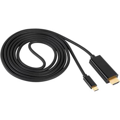 A long, black HDMI cable with a USB-C plug on one side and an HDMI plug on the other side, for video connections.