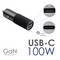 USB-C Car Charger with 100W Power, Two Ports. Suitable for Fast Charging of Devices with USB-C Power Delivery. Marked with 'GaN Technology'.