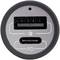 Round charging port with two ports: top USB-A, bottom USB-C with Power Delivery symbol, suitable for fast charging.