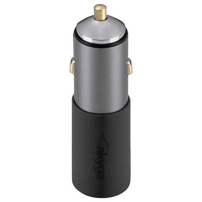 Grey and black car charging plug with metal tip and side contacts.