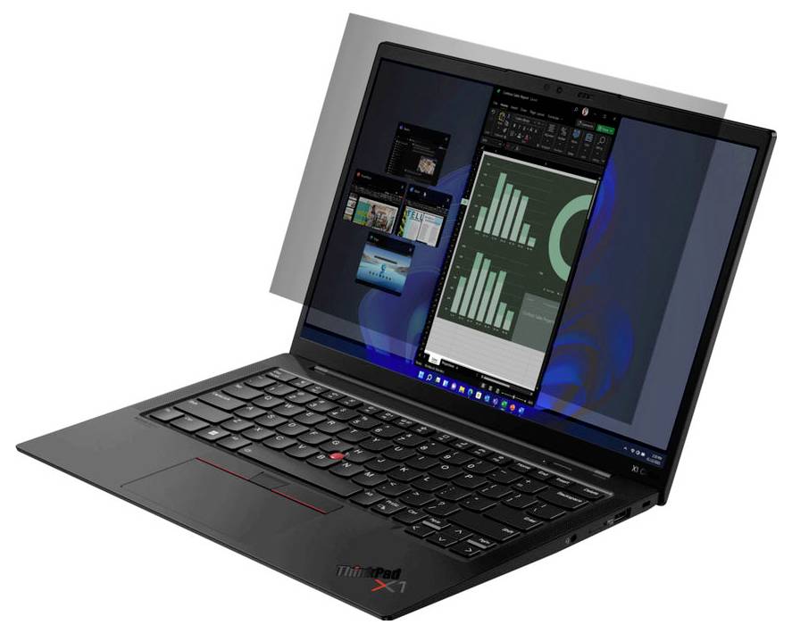 A laptop with open office software on the screen, displaying graphics and diagrams.