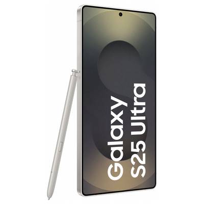 Smartphone depicted with large display, inscription 'Galaxy S25 Ultra'; stylus to the side.