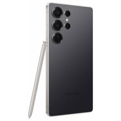 A modern smartphone with four camera lenses on the back, alongside a slim, silver stylus.