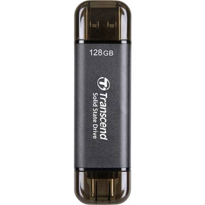USB stick with 128 GB and the inscription 'Transcend Solid State Drive'.