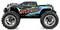 A black and blue remote-controlled off-road vehicle with large rubber tyres and the orange 'MV-LAND' lettering on the side.