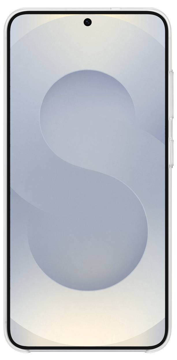 Smartphone with an abstract 's'-shaped screen background on a minimalist display.