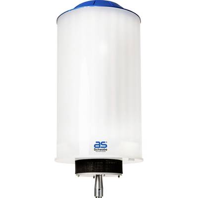 Cylindrical, glare-free LED light with blue lid and 'as Schwabe' logo, suitable for construction site lighting.