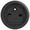 'Black socket insert, circular, with three openings. Suitable for electrical devices up to 250 volts.'