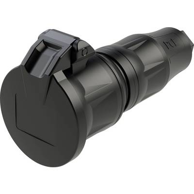 Black, cylindrical adapter with hinged lid. Suitable for industrial applications, robust construction.