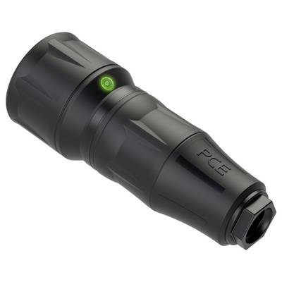 Black, cylindrical connector with green LED indicator on the side, marked with 'PCE'.<br><br>Note: The translation is already in British English and does not require significant modification.