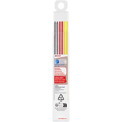 Container with red, yellow and grey leads for edding mechanical pencils, suitable for 0.5 mm lead thickness.
