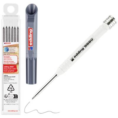 'edding 8850 deep hole marker' next to a refill pack with graphite leads and a grey lead box.