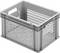 Grey, rectangular plastic crate with a honeycomb pattern and carrying handles on the sides.