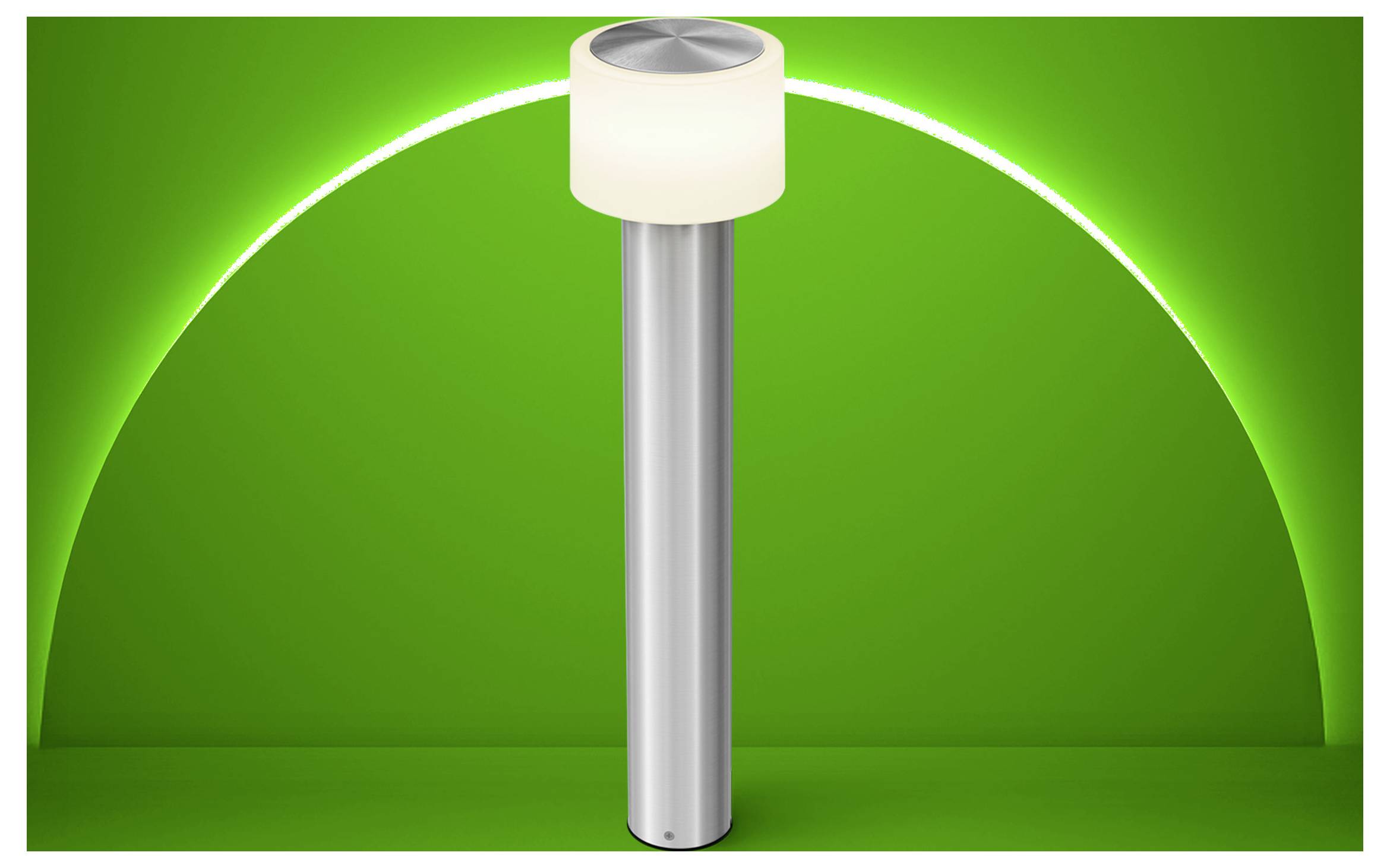 A silver cylindrical battery with a white positive terminal, centered on a green background indicating a charged power source.