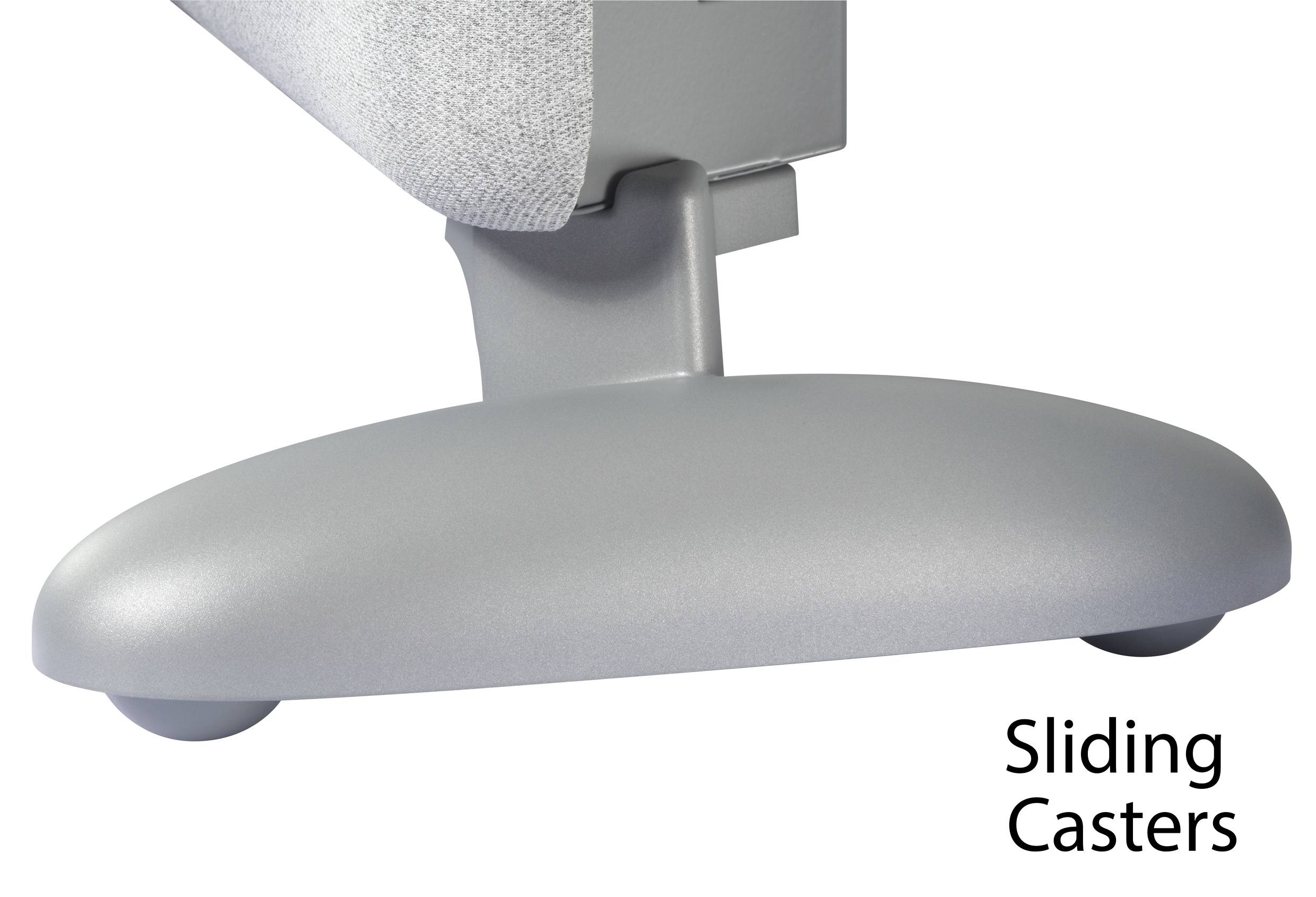 A chair base with sliding castors on a smooth floor. Text bottom right: 'Sliding Castors'.