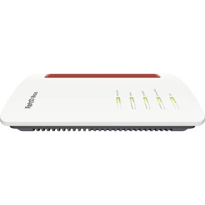 A white router with 'FRITZ!Box' written on the left side, featuring four illuminated LED indicators.