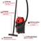 'Wet and dry vacuum cleaner with 180 mbar suction power, 20 L collection capacity, 1.5 m hose. Includes combination nozzle and interchangeable hose.'
