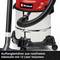 A red Einhell vacuum cleaner with a stainless steel container and 12-litre capacity.
