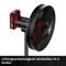 A black and red pedestal fan with adjustable fan speed in 4 stages.