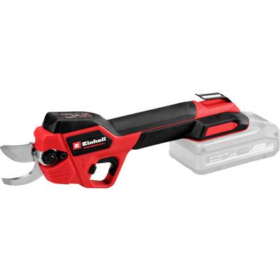 Battery-powered garden secateurs with red and black design. Suitable for cutting branches and shrubs.