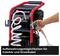 Compressed air compressor with connected hose and handle, below the text 'Storage options for accessories and power cable'.