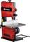 A red Einhell bandsaw with a robust induction motor for woodworking, depicted against a white background.