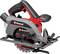Circular saw with red and grey design, marked with 'Einhell Professional', with visible saw blade and guide rail.