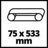 A symbol of a classic cassette tape with the dimensions '75 x 533 mm' underneath.