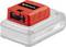 A red Einhell USB adapter with two USB ports is lying on a battery.