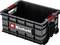 A black plastic box with a red handle and an 'Einhell' logo on the side. It is empty and suitable for storage.